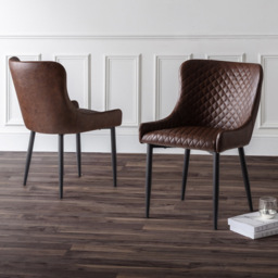 Julian Bowen Luxe Set of 2 Brown Faux Leather Dining Chair - Wilko - thumbnail 1