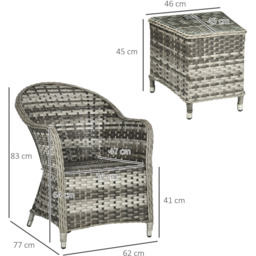 Outsunny 3pc Rattan Bistro Set Grey - Size: 2 Seater - Wilko - thumbnail 7