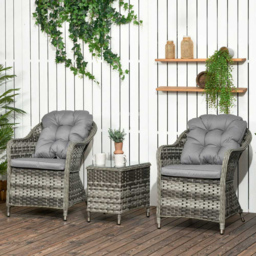Outsunny 3pc Rattan Bistro Set Grey - Size: 2 Seater - Wilko - thumbnail 1