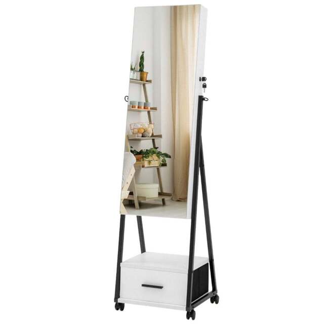 Costway White Lockable Mirrored Jewellery Cabinet - Size: 119 x 45 x 21cm - Wilko - image 1