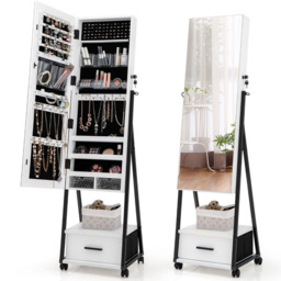 Costway White Lockable Mirrored Jewellery Cabinet - Size: 119 x 45 x 21cm - Wilko - thumbnail 4