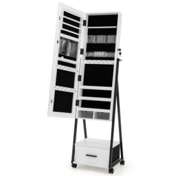 Costway White Lockable Mirrored Jewellery Cabinet - Size: 119 x 45 x 21cm - Wilko - thumbnail 5