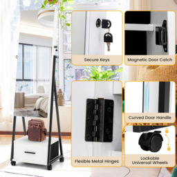 Costway White Lockable Mirrored Jewellery Cabinet - Size: 119 x 45 x 21cm - Wilko - thumbnail 6