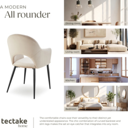 tectake Sasha Set of 2 Cream Dining Chair - Wilko - thumbnail 7