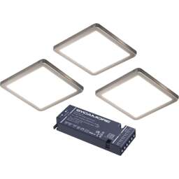 Sorrelis Theron TriGlow Aluminium Square 3 Cabinet Light Kit - Size: 0.85 x 10 x 10cm - Silver - Wilko