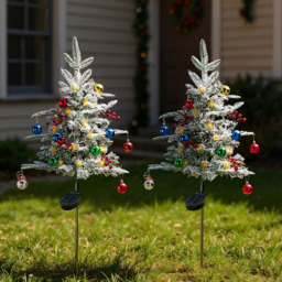 Living and Home Pre-Lit Solar-Powered Snow Dusted Artificial Christmas Tree 2.7ft 2 Pack - Multi - Wilko - thumbnail 3