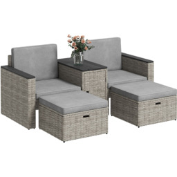 Outsunny 2 Seater Grey Rattan Garden Furniture Set - Wilko - thumbnail 3