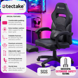tectake Comodo Black Gaming Chair - Size: 127.5 x 70 x 69cm - Wilko - thumbnail 4