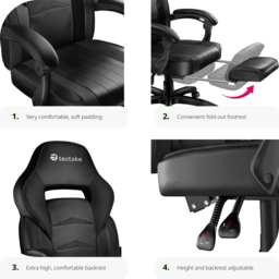 tectake Comodo Black Gaming Chair - Size: 127.5 x 70 x 69cm - Wilko - thumbnail 5