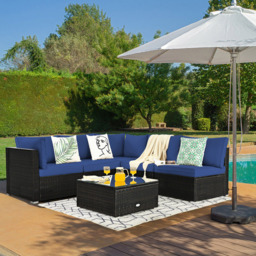 Costway 5 Seater Navy Outdoor Rattan Sofa Set with Seat and Cushion - Blue - Wilko - thumbnail 6