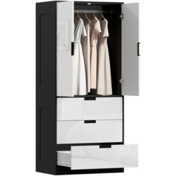 HOMCOM 2 Door 2 Drawer White Modern Wardrobe - Size: 2 Door, 2 Drawer - Wilko - thumbnail 3