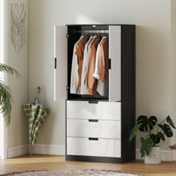 HOMCOM 2 Door 2 Drawer White Modern Wardrobe - Size: 2 Door, 2 Drawer - Wilko - thumbnail 6