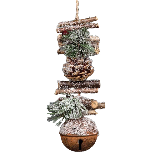 Shatchi Rustic Jingle Bells Hanging Christmas Decoration 33cm - Size: 33 x 18 x 3.4cm - Brown - Wilko - image 1