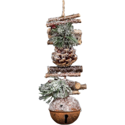 Shatchi Rustic Jingle Bells Hanging Christmas Decoration 33cm - Size: 33 x 18 x 3.4cm - Brown - Wilko - thumbnail 1