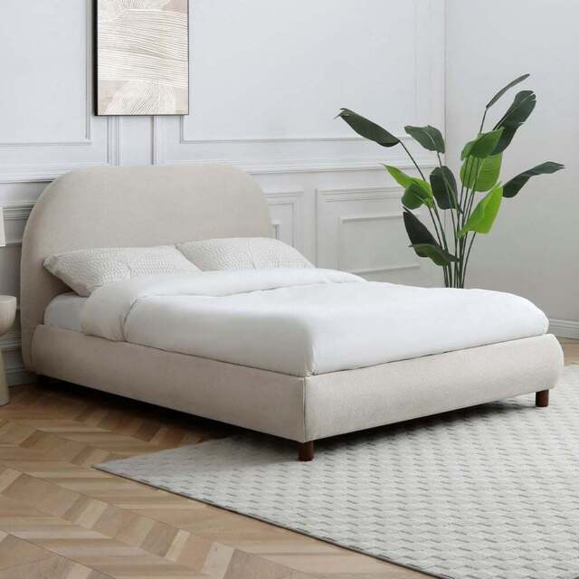 Nova Double Natural Boucle Upholstered Bed Frame with Headboard - Kyoto Futons - Wilko - image 1