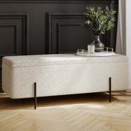 Lola Ivory and Matte Black Boucle Storage Ottoman - Cream - LPD Home - Wilko - thumbnail 1