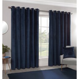 Divante Vermont Navy Velvet Blackout Eyelet Curtains 168 x 229cm - Size: W 168 x D 228cm - Wilko - thumbnail 3