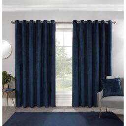 Divante Vermont Navy Velvet Blackout Eyelet Curtains 168 x 229cm - Size: W 168 x D 228cm - Wilko - thumbnail 1