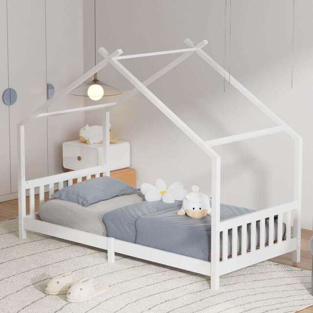 Living and Home Pine Wood House-Shaped Bed Frame - Size: Single - White - Wilko - image 1