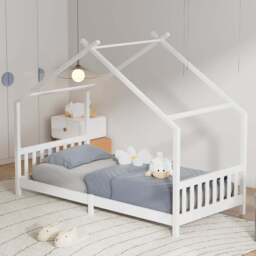 Living and Home Pine Wood House-Shaped Bed Frame - Size: Single - White - Wilko - thumbnail 1