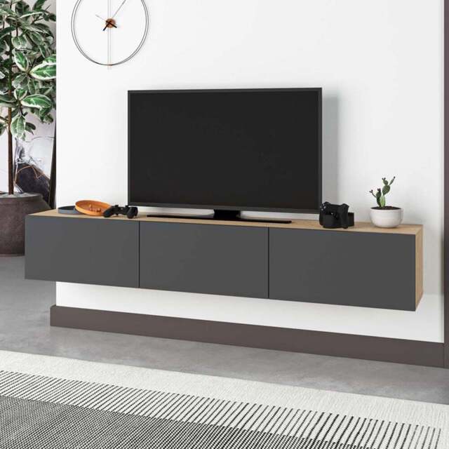 Decortie Francy Oak and Anthracite TV Unit with Storage Cabinet - Multi - Wilko - image 1