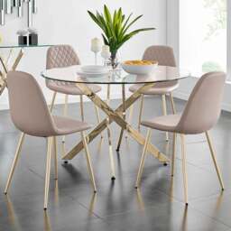 Furniturebox Arona Solara 4 Seater Round Dining Set Gold and Cappuccino Beige - Brown - Wilko - thumbnail 1