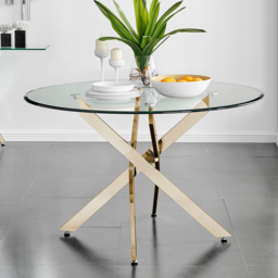 Furniturebox Arona Solara 4 Seater Round Dining Set Gold and Cappuccino Beige - Brown - Wilko - thumbnail 3