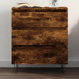 vidaXL 3 Drawer Smoked Oak Sideboard with Black Metal Legs - Size: 70 x 60 x 35cm - Brown - Wilko