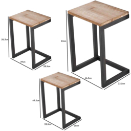 FWStyle Oak Effect and Blue Metal Nest of Table Set of 3 - Size: 65 x 46.5 x 32.5cm - Brown - Wilko - thumbnail 7