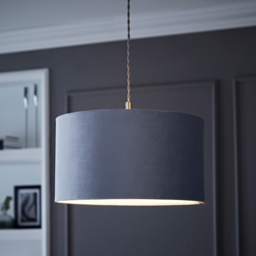 ValueLights Reni Grey Velvet Medium Drum Ceiling Lamp Shade 35cm - Size: 20 x 35 x 35cm - Wilko - thumbnail 3