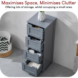 BATH VIDA Priano 4 Drawer Grey Floor Standing Bathroom Cabinet - Size: 81 x 30 x 30cm - Wilko - thumbnail 7