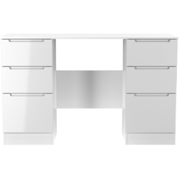 Crowndale Milan 6 Drawer White Gloss and White Kneehole Desk Ready Assembled - Size: 80 x 125 x 39cm - White Gloss & White - Wilko - thumbnail 3