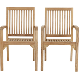 Charles Bentley Set of 2 Teak Wood Slatted Stacking Garden Dining Chair - Size: 2 Seater - Brown - Wilko - thumbnail 3