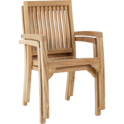 Charles Bentley Set of 2 Teak Wood Slatted Stacking Garden Dining Chair - Size: 2 Seater - Brown - Wilko - thumbnail 4