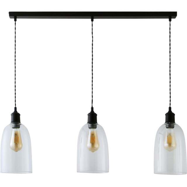 ValueLights Kira Glass Dome 3 Drop Bar Matte Black Diner LED Ceiling Pendant Light - Size: 134.5 x 89.5 x 15.5cm - Wilko