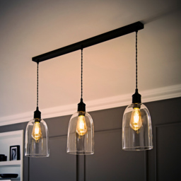 ValueLights Kira Glass Dome 3 Drop Bar Matte Black Diner LED Ceiling Pendant Light - Size: 134.5 x 89.5 x 15.5cm - Wilko - thumbnail 7
