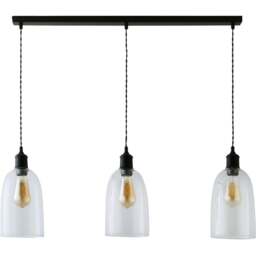 ValueLights Kira Glass Dome 3 Drop Bar Matte Black Diner LED Ceiling Pendant Light - Size: 134.5 x 89.5 x 15.5cm - Wilko