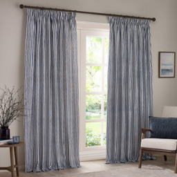 Yard Hebden Blue Striped Cotton Pencil Pleat Curtains 168 x 183cm - Size: 183 x 168 x 1cm - Wilko