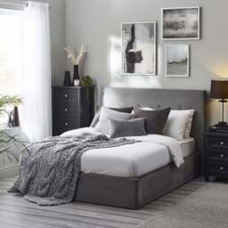 Julian Bowen Shoreditch King Size Slate Grey High Headboard Lift Up Storage Bed - Wilko