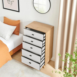 Furniturebox Billet 5 Drawer Off White and Wood Effect Chest of Drawers - Wilko - thumbnail 6