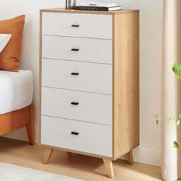 Furniturebox Billet 5 Drawer Off White and Wood Effect Chest of Drawers - Wilko - thumbnail 1