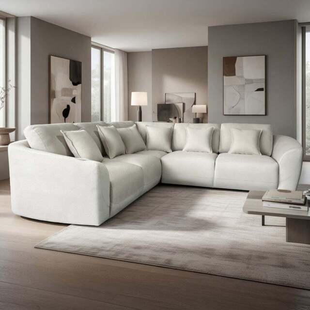 DS Living Veneto 5 Seater Cream Textured Fabric Corner Lounger Sofa - Wilko - image 1