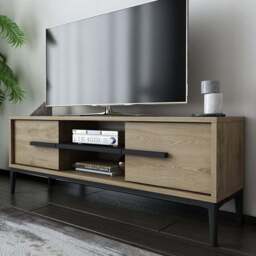 Decorotika Erisa 7 Shelf Oud Oak Black Modern TV Unit - Size: 43.6 x 120 x 29.6cm - Multi - Wilko