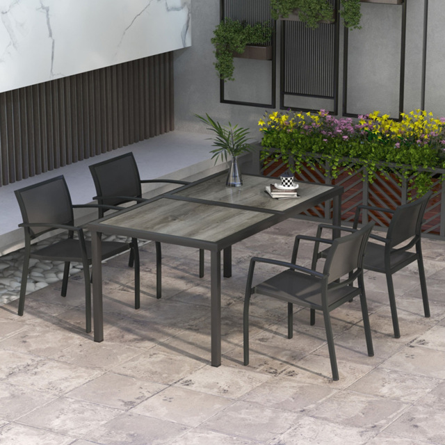 Outsunny 4 Seater Wood Effect Garden Dining Set Grey - Wilko - image 1