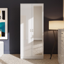 FWStyle Chilton 2 Door White Gloss Mirrored Wardrobe - Wilko - thumbnail 6