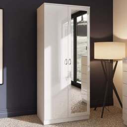 FWStyle Chilton 2 Door White Gloss Mirrored Wardrobe - Wilko - thumbnail 1