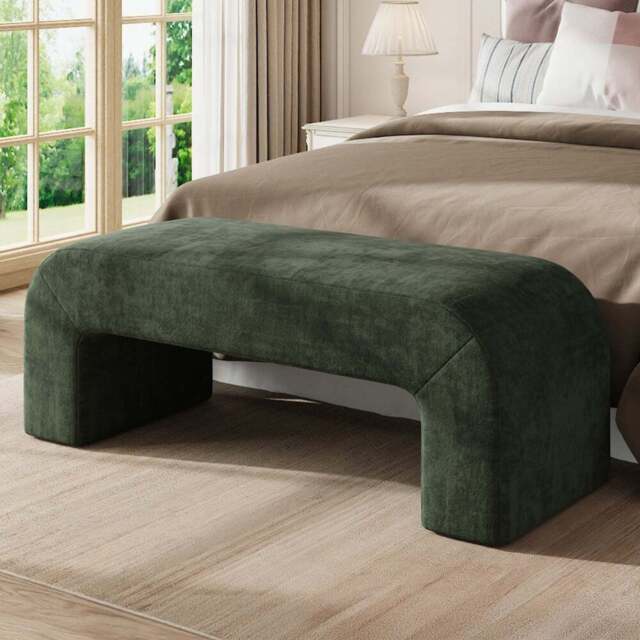 Living and Home Green Textured Velveteen Arch-Shaped Bench - Size: 42.5 x 118 x 46cm - Cream - Wilko - image 1