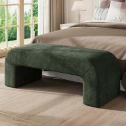 Living and Home Green Textured Velveteen Arch-Shaped Bench - Size: 42.5 x 118 x 46cm - Cream - Wilko - thumbnail 1