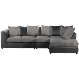 Luxor 4 Seater Black and Grey Jumbo Cord Right Hand Facing Scatter Back L Shaped Corner Sofa Set - Multi - Wilko - thumbnail 3