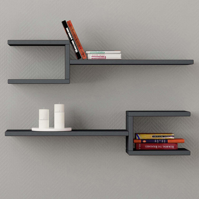 Decortie Fork Anthracite Wall Mounted Floating Shelf Set - Size: 18.2 x 75 x 19.6cm - Black - Wilko - image 1